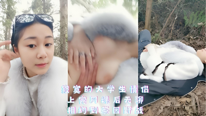 寂寞的大学生情侣,上完网课后无聊,相约到茶园野战