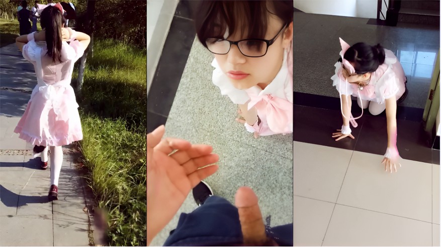 ①校园露出调教大学生猫奴~肛塞尾巴校园里被主人各种调教